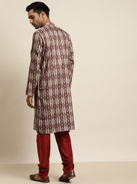 SOJANYA Men Maroon & Brown Pure Cotton Geometric Printed Kurta