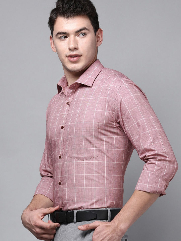 Park Avenue Men Pink Slim Fit Windowpane Checked Pure Cotton Formal Shirt