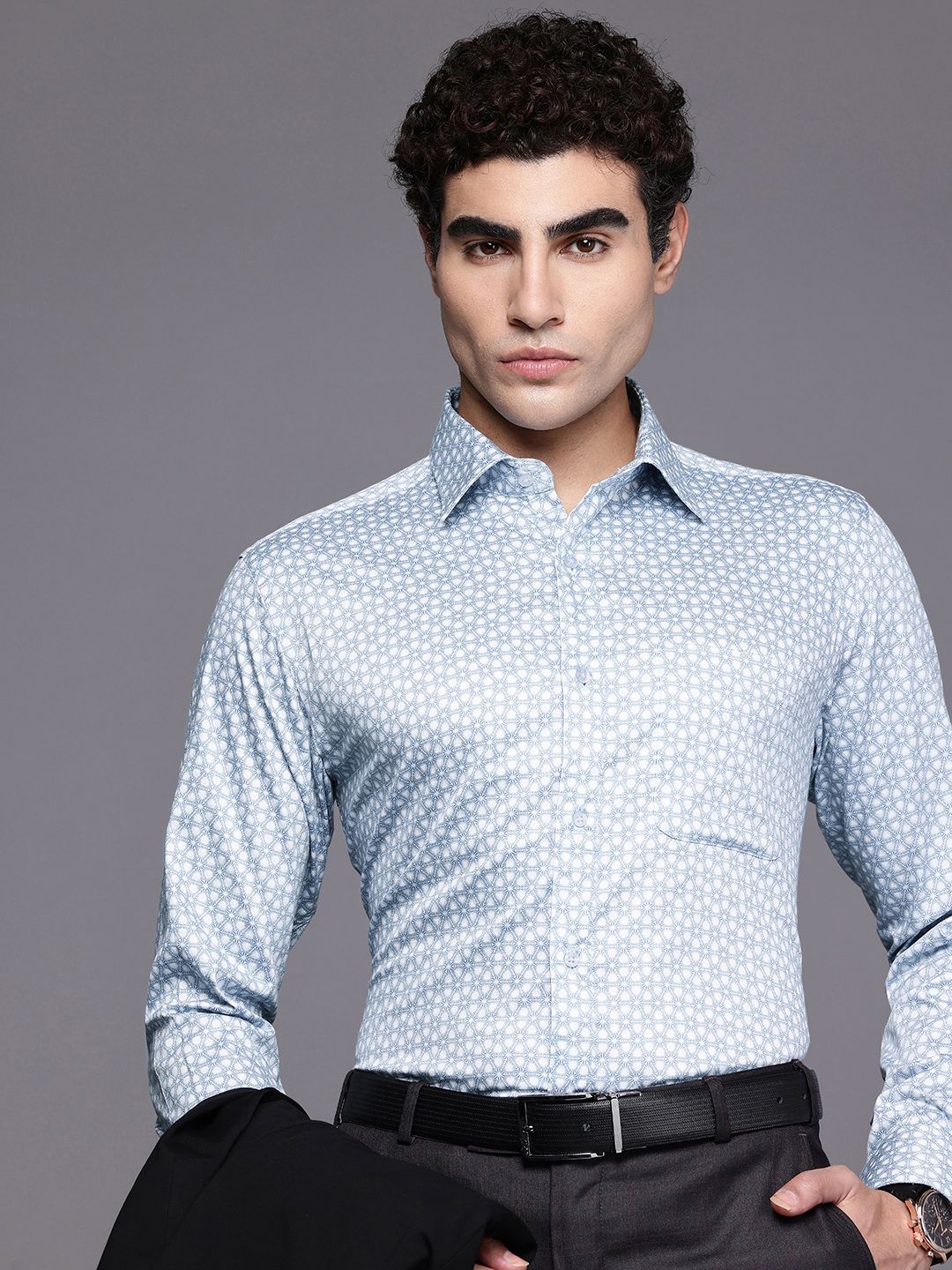 Raymond Pure Cotton Slim Fit Geometric Printed Formal Shirt