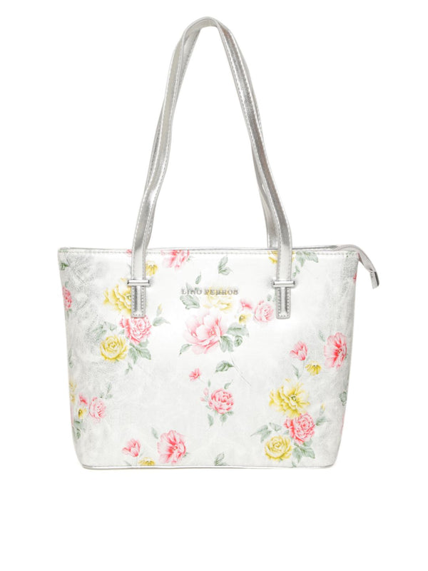 Lino Perros Silver-Toned & Pink Floral Print Shoulder Bag