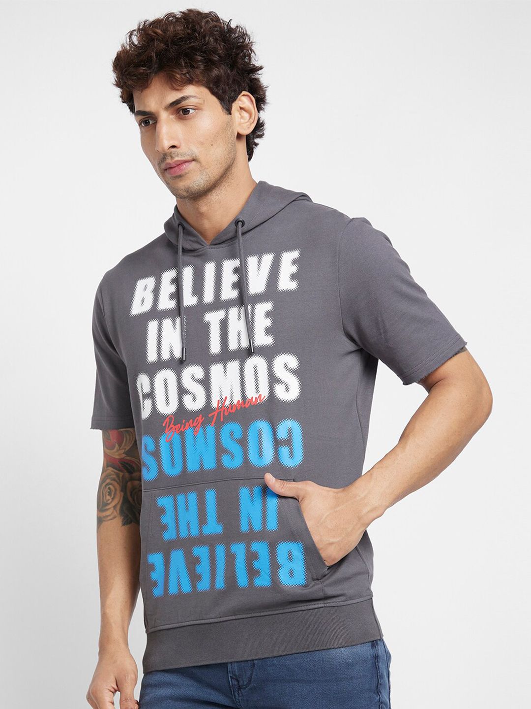 Being Human Typography Printed Hooded Cotton Pullover