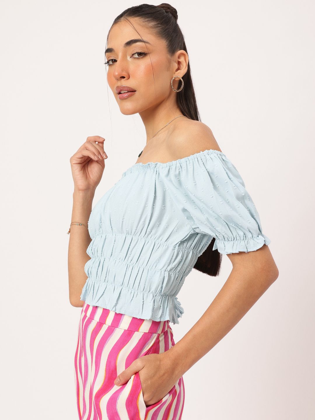 DressBerry Trendsetter Dobby Off-Shoulder Chic Top
