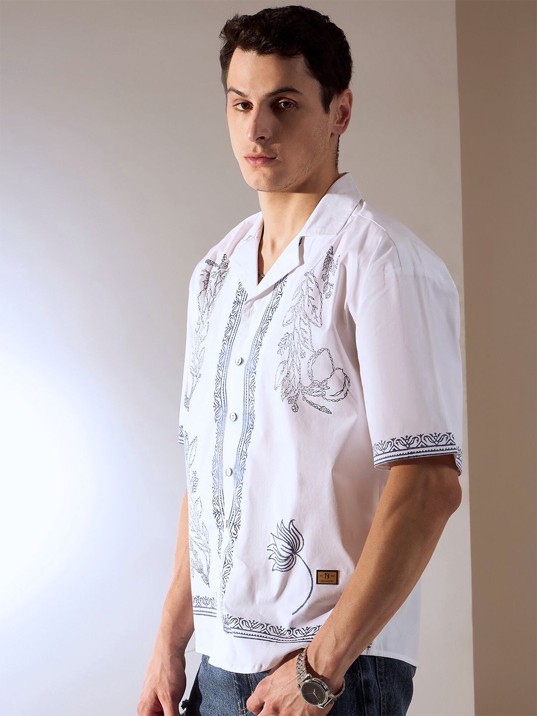 DENNISON Men Ethnic Hand Block Printed Oversized Shirt