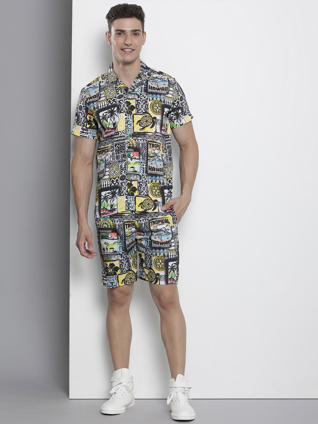 The Indian Garage Co Men Tropical Printed Short with Shirt