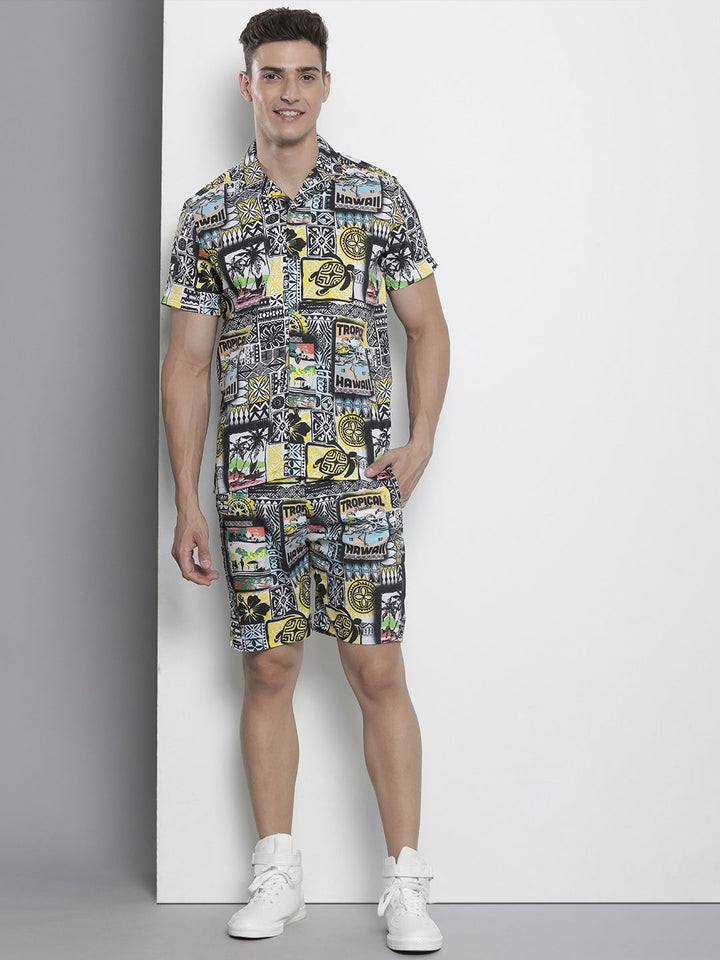 The Indian Garage Co Men Tropical Printed Short with Shirt