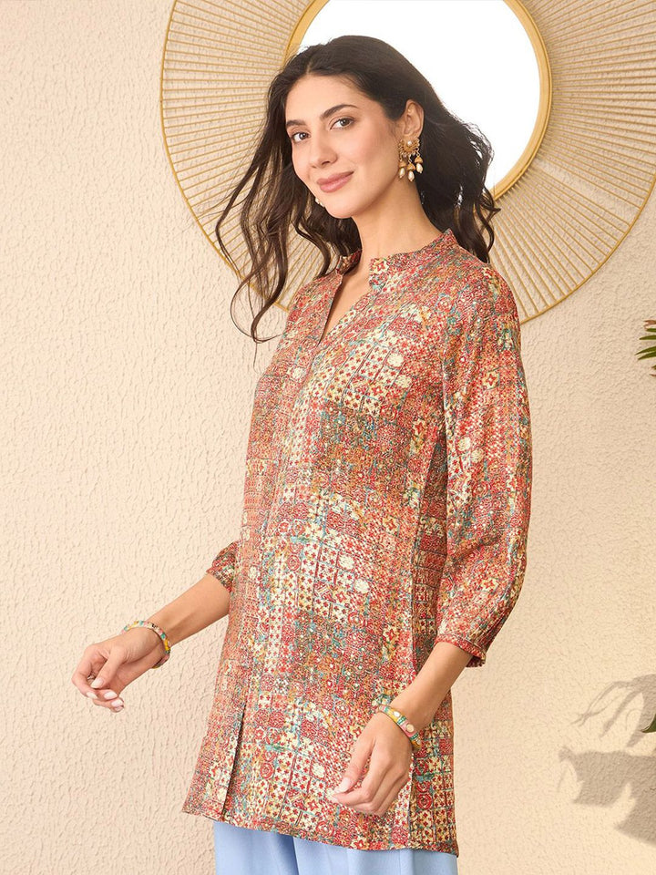 KALINI Print Mandarin Collar Top