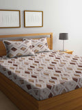 KLOTTHE Putih & Perang Kapas Tulen Cetakan Geometrik 400 TC Cadar King & 2 Sarung Bantal