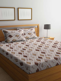 KLOTTHE Putih & Perang Kapas Tulen Cetakan Geometrik 400 TC Cadar King & 2 Sarung Bantal