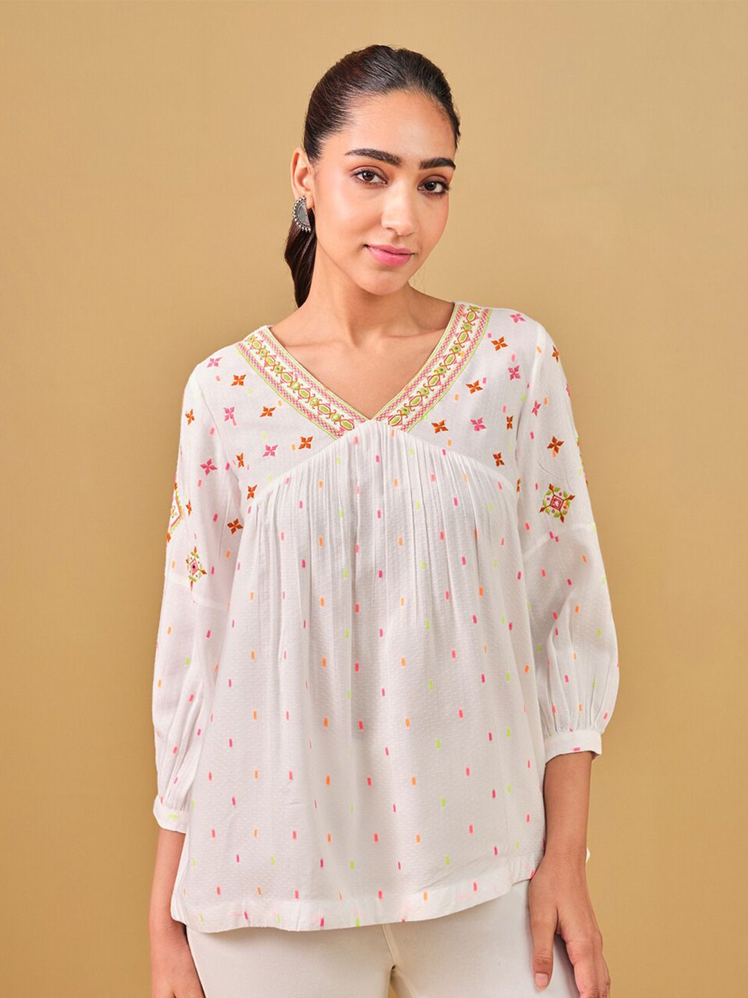 Global Desi V-Neck Floral Printed Top