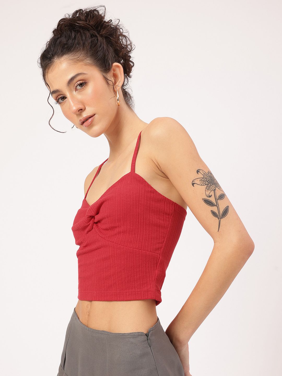 DressBerry Modern Minimalist Rib Knit Twisted Crop Top