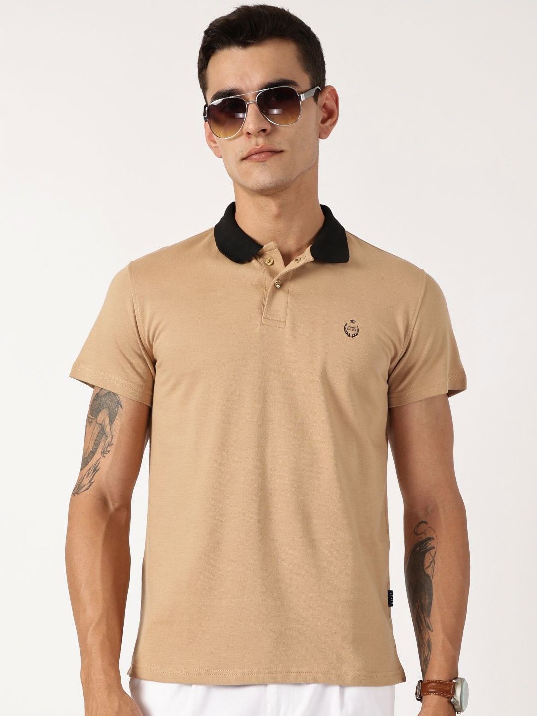 Thomas Scott Men Solid Polo Collar Cotton T-shirt
