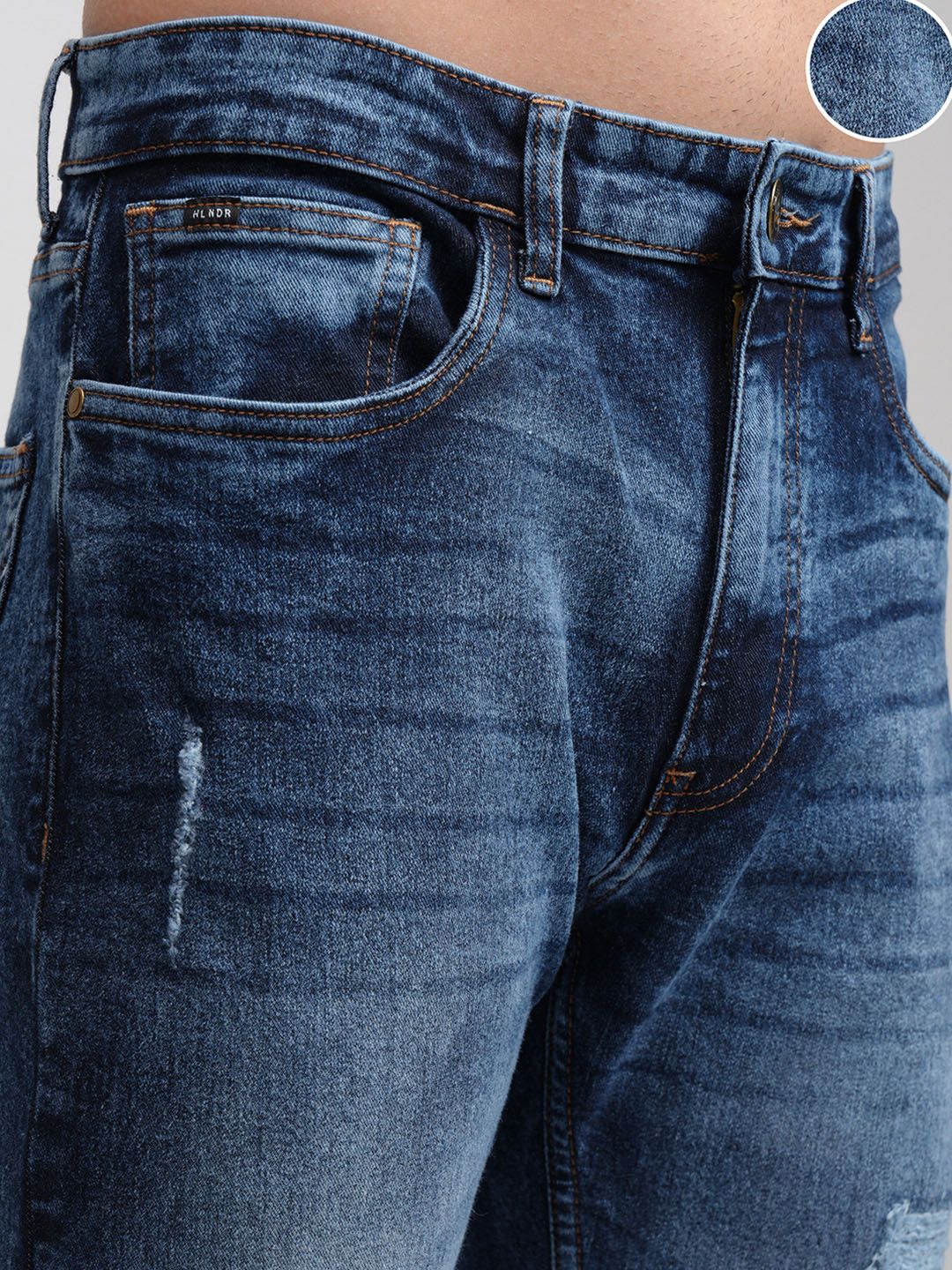 HIGHLANDER Men Blue Tapered Fit Mid-Rise Mildly Distressed Light Fade Stretchable Jeans