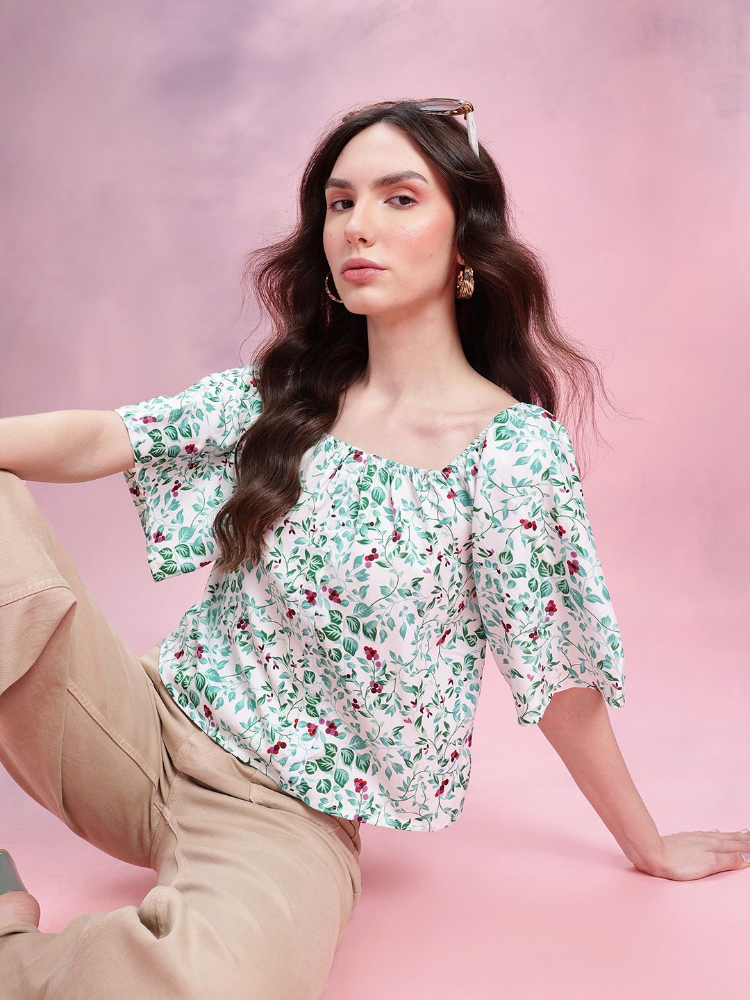 DressBerry Floral Print Flared Sleeve Top