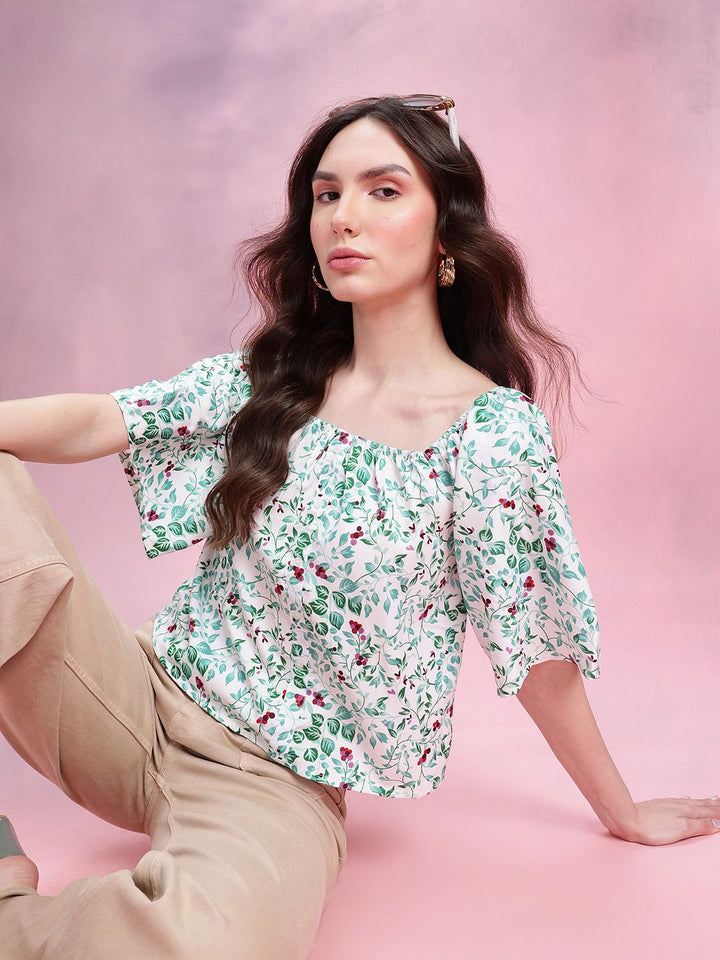 DressBerry Floral Print Flared Sleeve Top