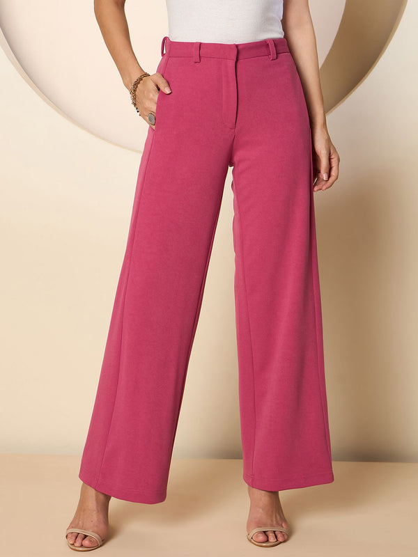 Antheaa Women Smart Straight Fit High-Rise stretchable Trousers