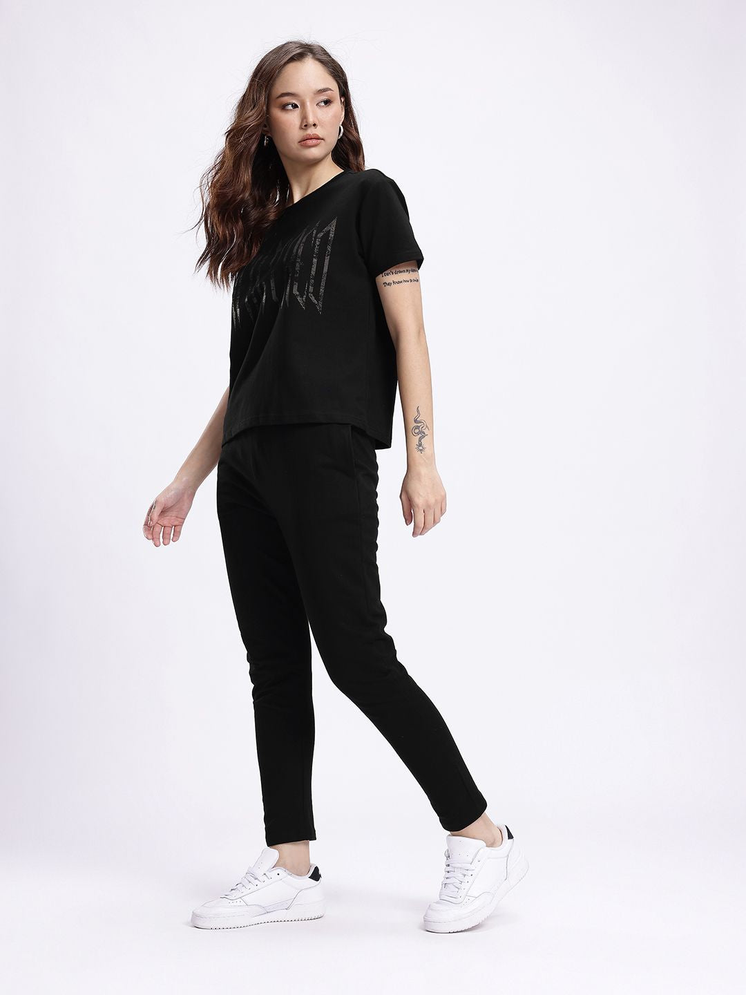 DressBerry Typography Printed T-Shirt with Trousers Co-Ords