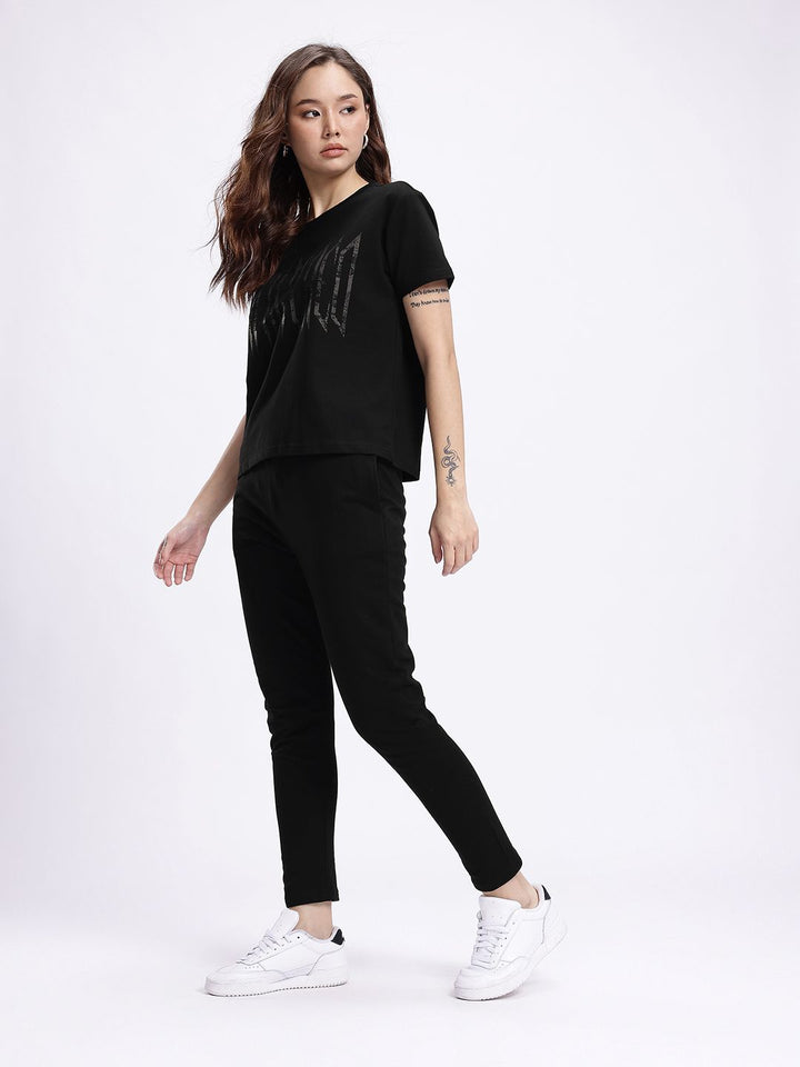 DressBerry Typography Printed T-Shirt with Trousers Co-Ords