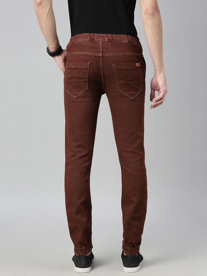 Urbano Fashion Men Brown Jogger Mid-Rise Clean Look Stretchable Jeans