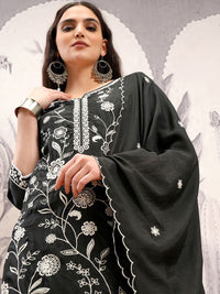 Vishudh Notch Neck Embroidered Regular Thread Work Straight Kurta Set