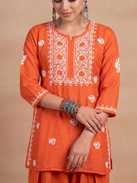 House of Chikankari Women Ethnic Motifs Embroidered Regular Thread Work Chanderi Silk Kurta with Patiala