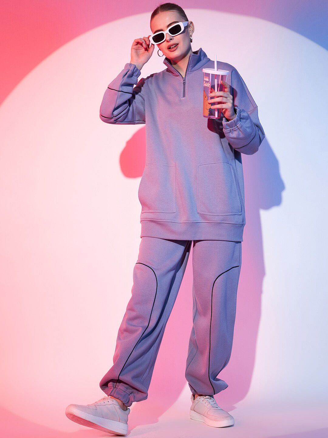 STREET 9 Women Lavender Loose Fit Joggers Trousers