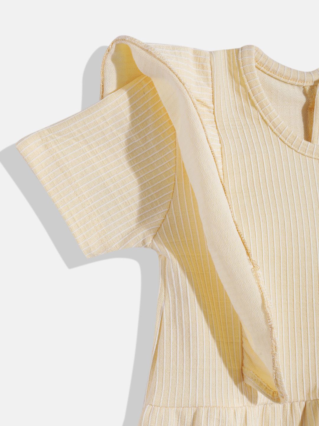 Happy Faces Girls Striped Ruffled Fit & Flare Pure Cotton Dress
