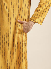 SOJANYA Men Mustard Yellow & Black Geometric Printed Pure Cotton Kurta
