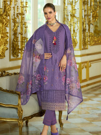 Varanga Nazrana Floral Thread Embroidered Schiffli Orangza Lace Kurta Trouser & Dupatta