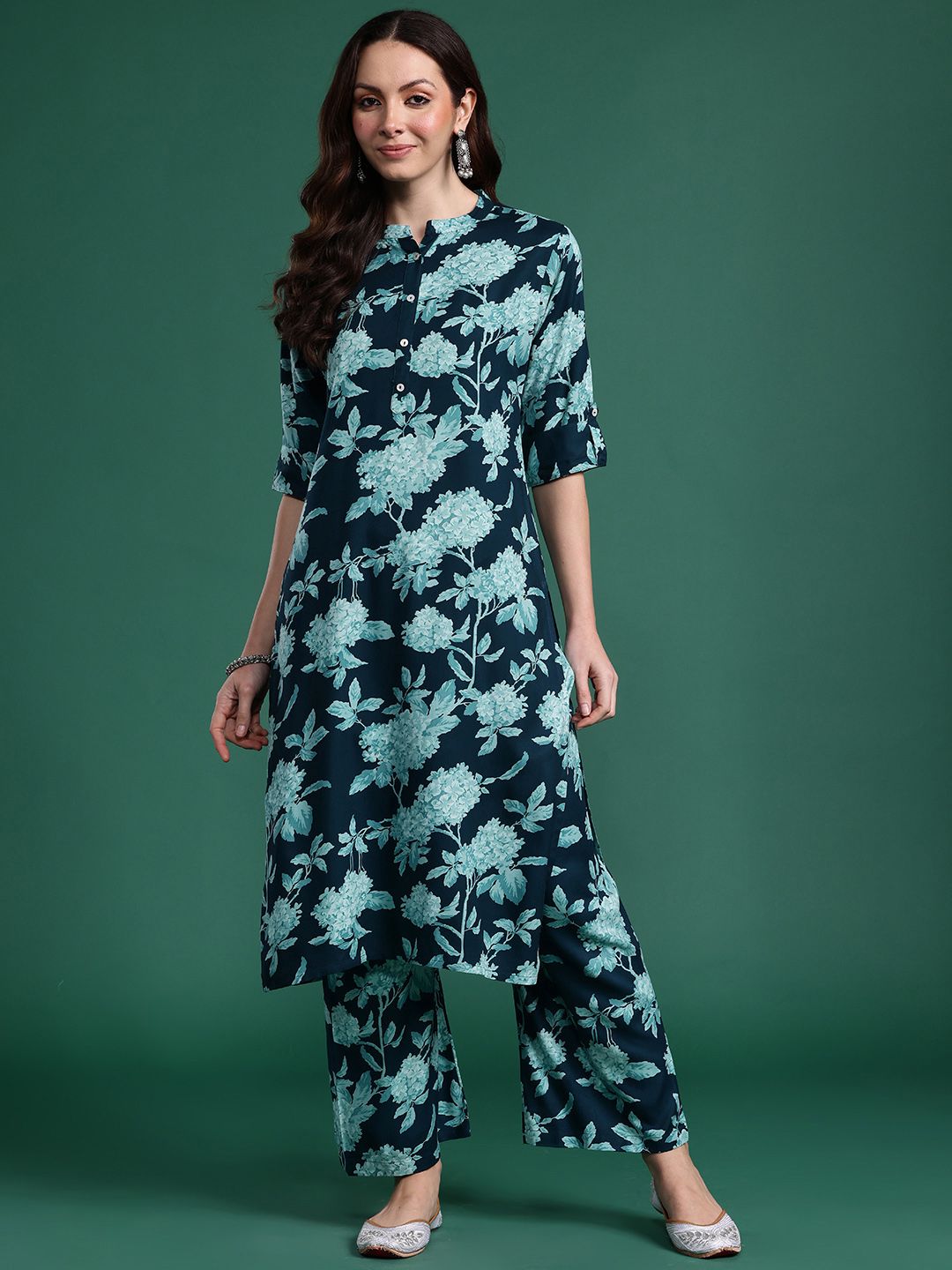 Indo Era Floral Printed Kurta with Palazzos