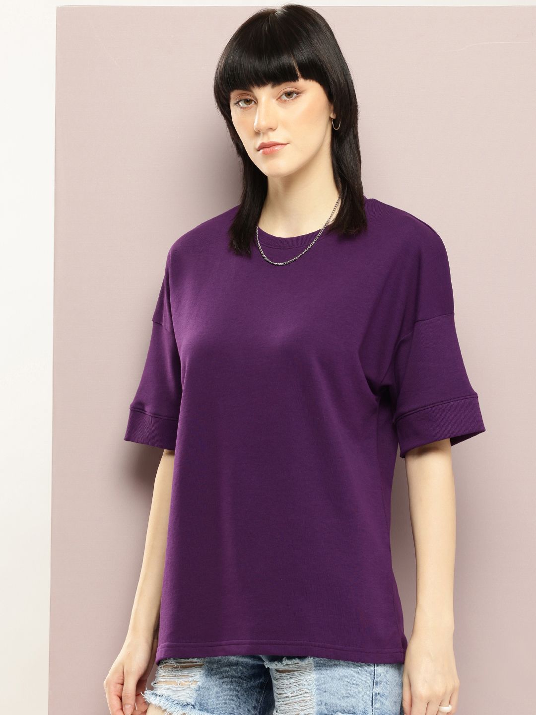 DILLINGER Women Oversized Drop Shoulder Ultra Soft Drapey Cotton Crew Neck T-Shirt