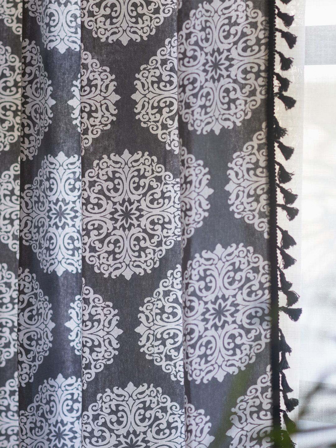 URBAN SPACE Grey Ethnic Motifs Boho collection Door Curtain