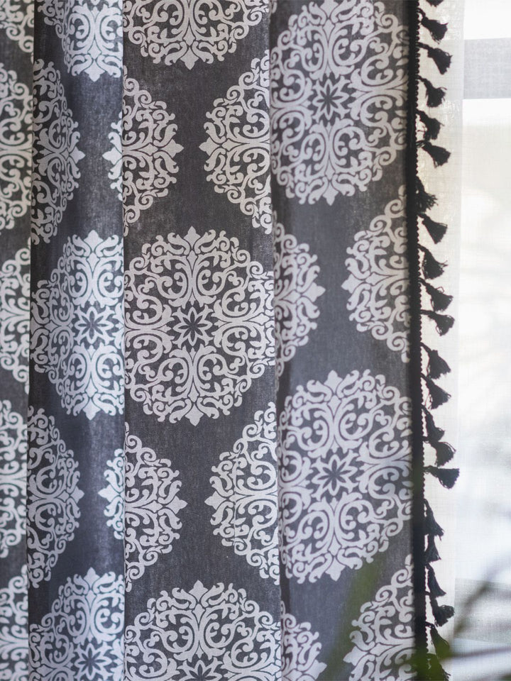 URBAN SPACE Grey Ethnic Motifs Boho collection Door Curtain