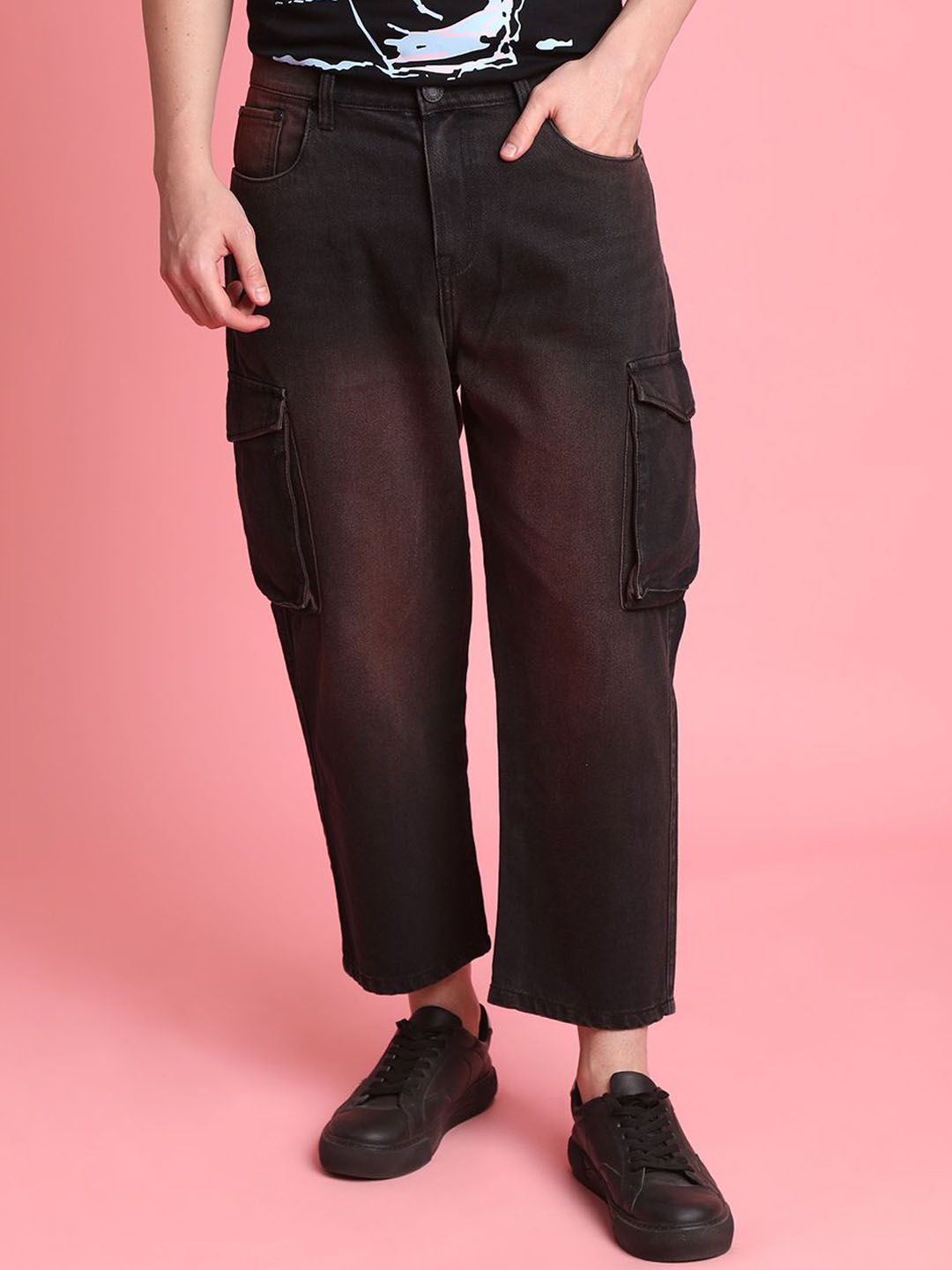 Bene Kleed Men Loose Cropped Rust Tinted Jeans