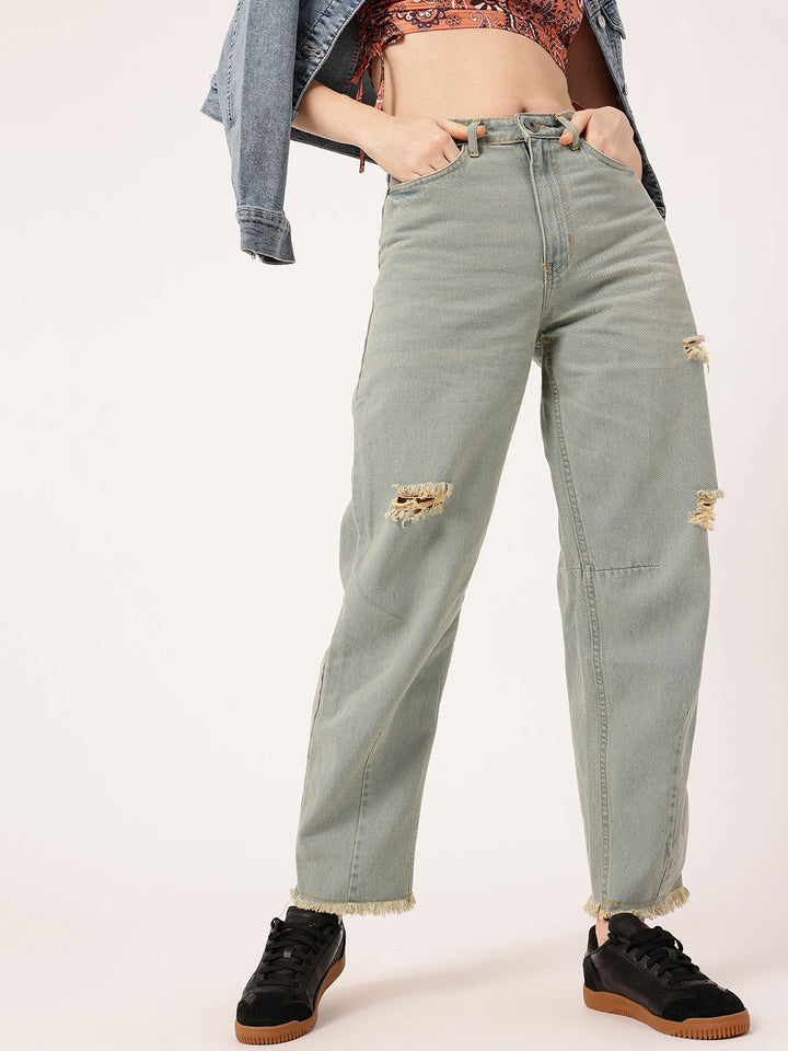 DressBerry Women Grunge Touch Slouchy Fit Mildly Distressed Light Fade Frayed Jeans