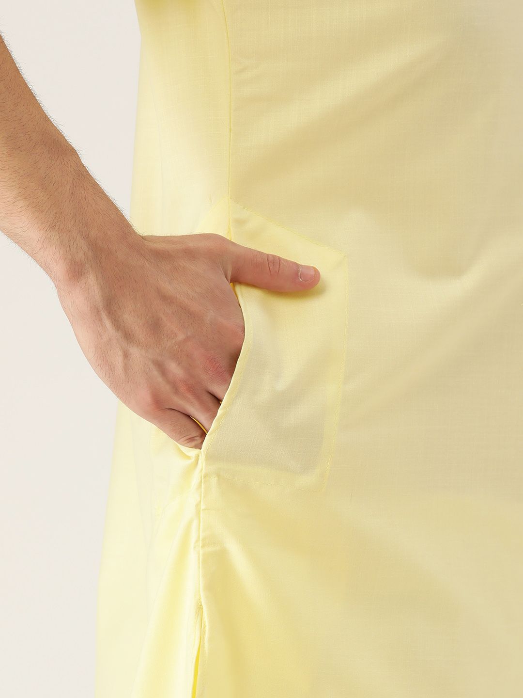 SOJANYA Lelaki Yellow Solid Pathani Kurta