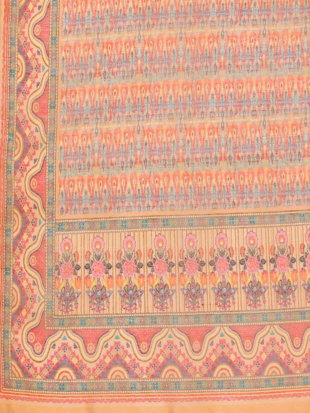 Varanga Women Coral Printed Regular Chanderi Silk Kurta with Trousers & With Dupatta