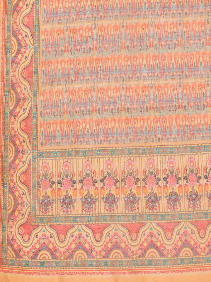 Varanga Women Coral Printed Regular Chanderi Silk Kurta with Trousers & With Dupatta