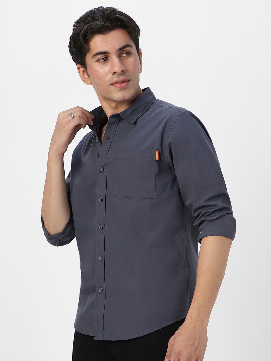 Urbano Fashion Men Spread Collar Solid Cotton Casual Shirt