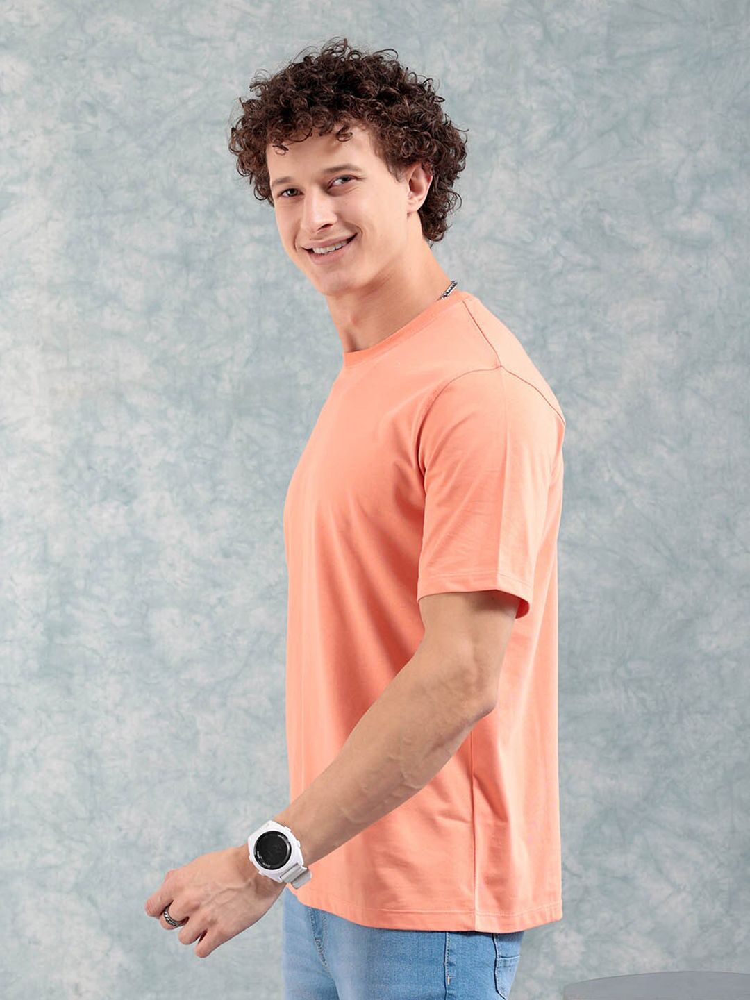 The Indian Garage Co Orange-Coloured Round Neck Short Sleeves Regular T-shirt