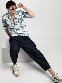 Campus Sutra Men Comfort Cuban Collar Water Strokes Printed Oversized Casual Shirt