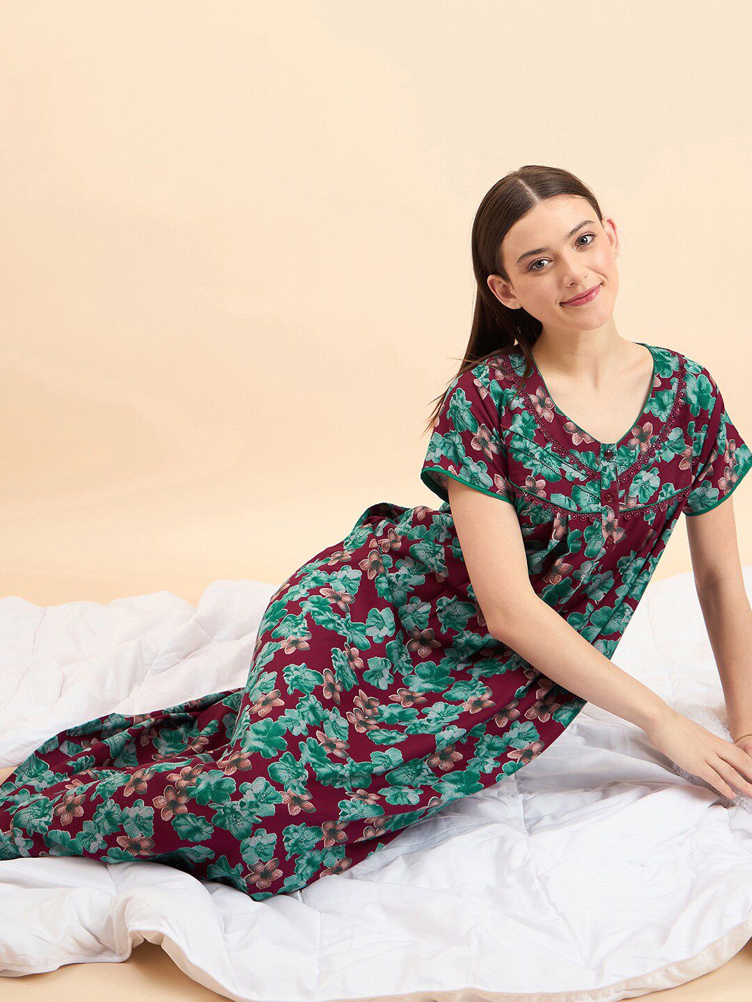 Sweet Dreams Printed Pure Cotton Maxi Nightdress