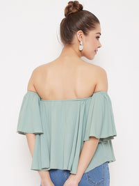 Berrylush Women Green Solid Bardot Top