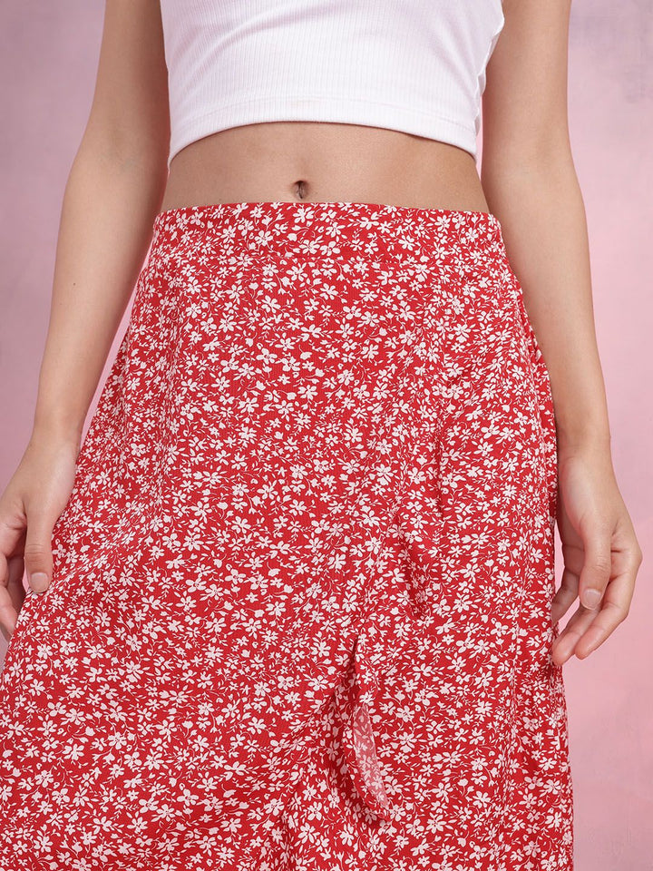 DressBerry Floral Print Ruffled Tulip Skirt