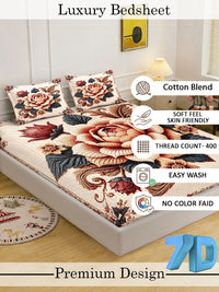 Moda Rapido X KLOTTHE Beige & Red Floral 400 TC Cadar Katil King dengan 2 Sarung Bantal