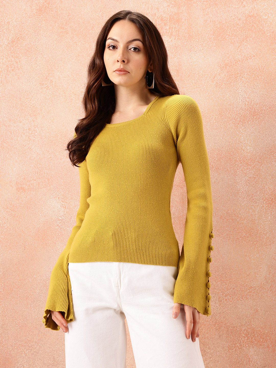 all about you Ribbed Flared Sleeve Top