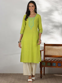 Libas Floral Printed Round Neck Thread WorkCotton Straight Kurta