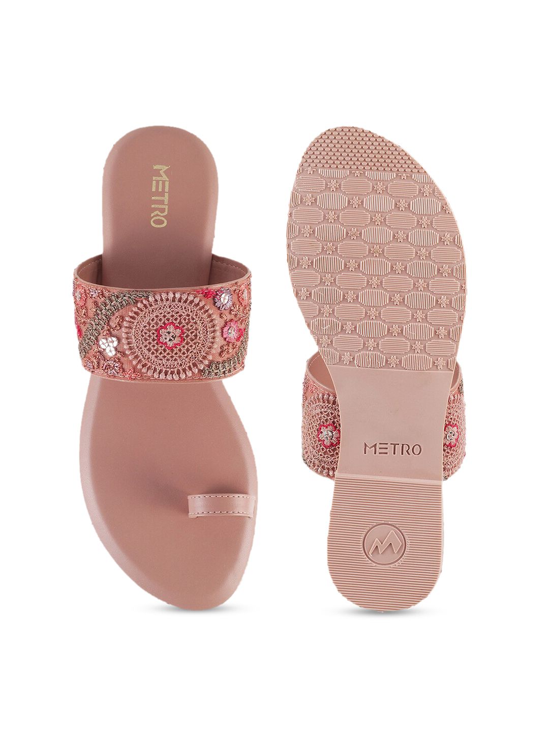 Metro Women Peach-Coloured One Toe Flats