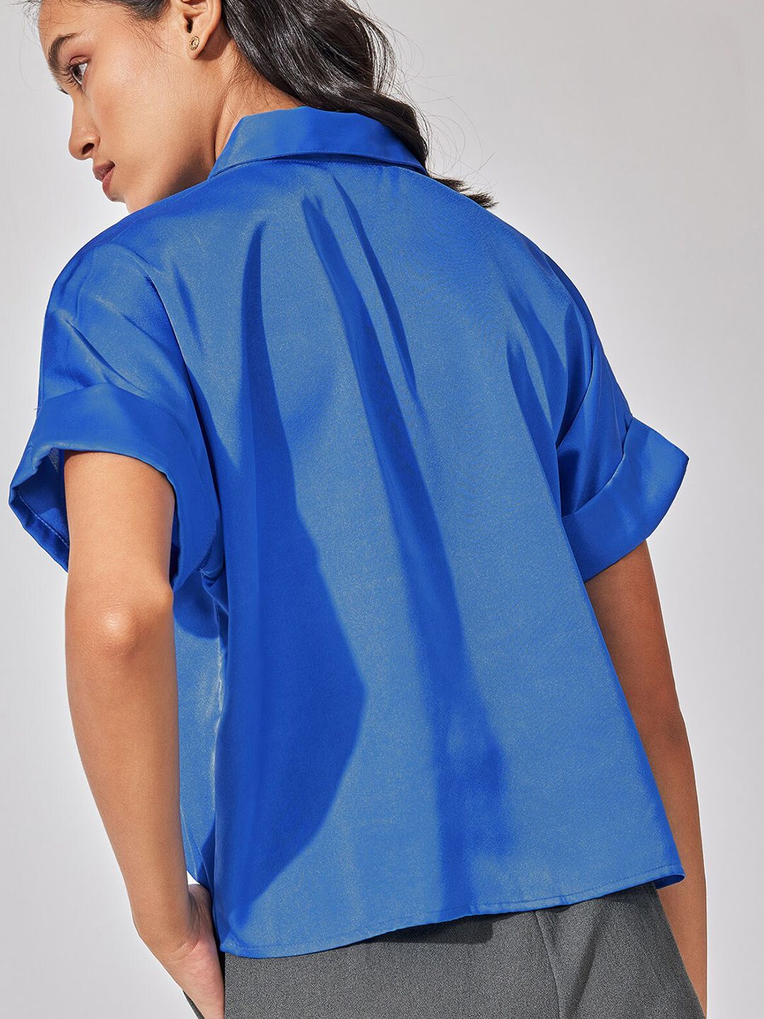 The Label Life Spread Collar Extended sleeves Satin Boxy Casual Shirt