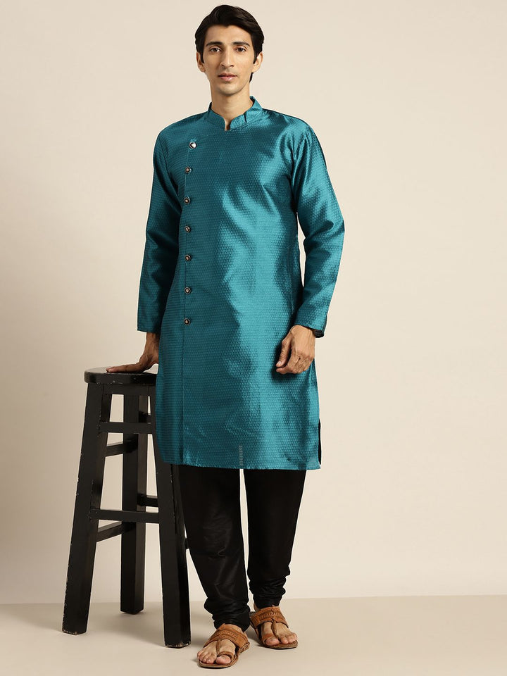 SOJANYA Men Teal Blue Woven Design Kurta