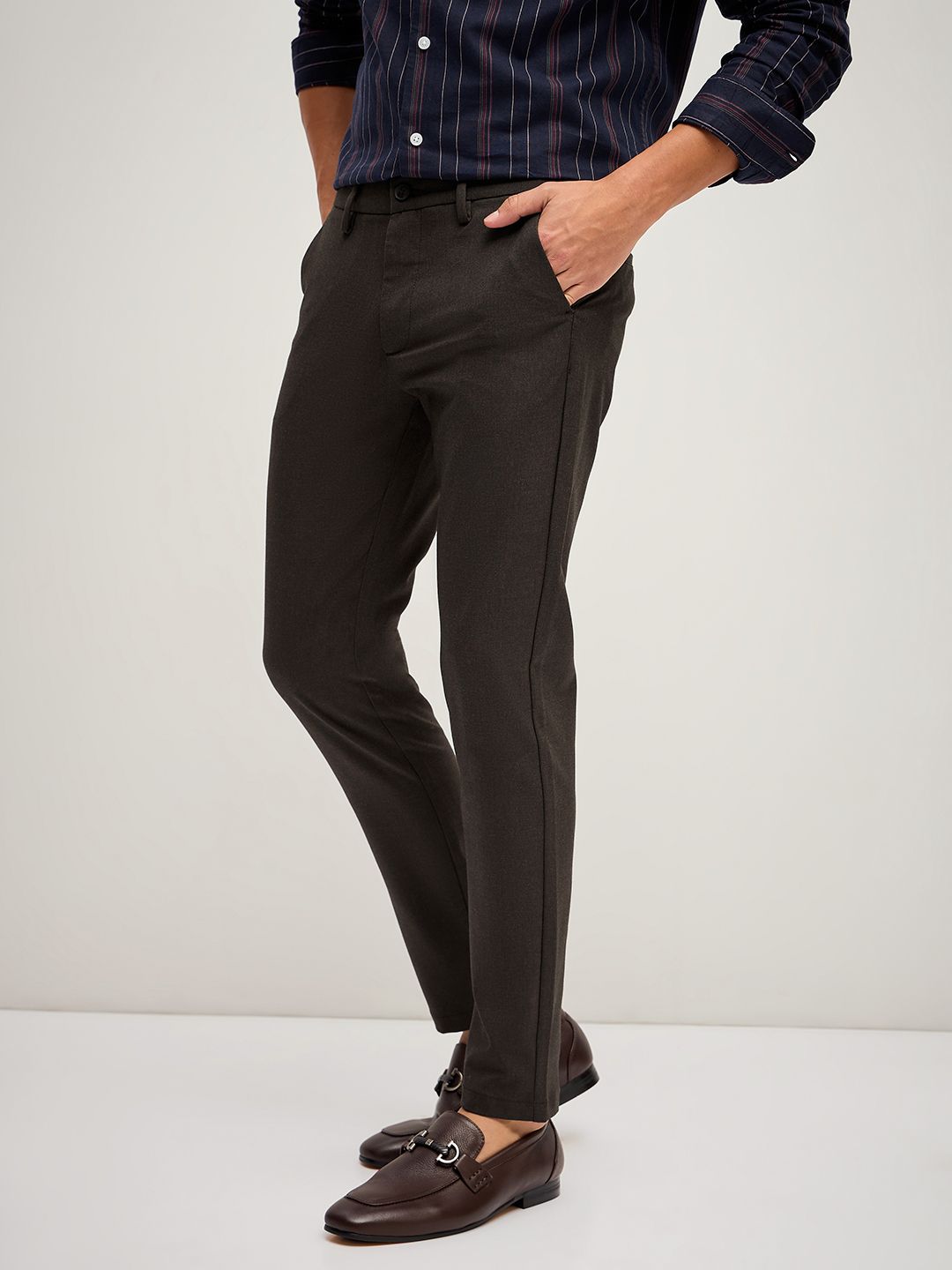 THE BEAR HOUSE Men Solid 4 Way Stretch Slim Fit Formal Trouser